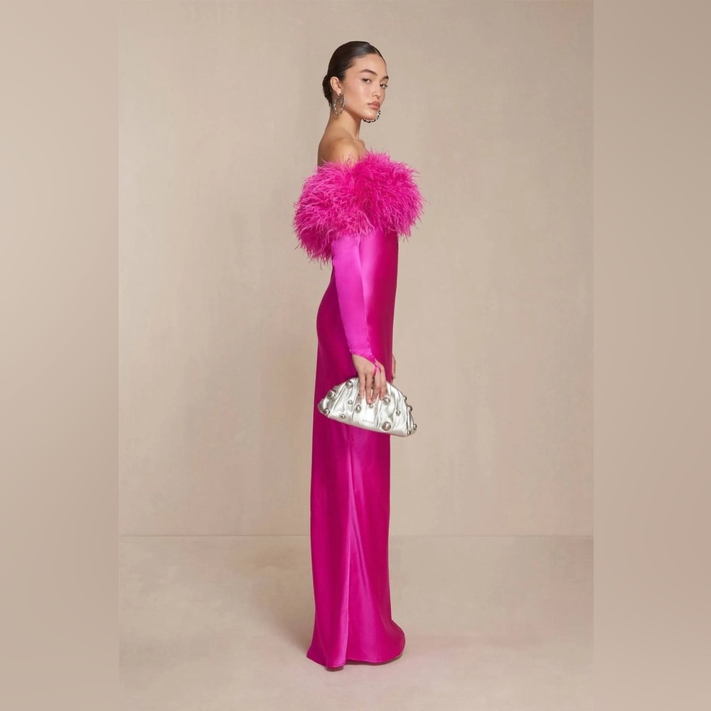 Cult Gaia Terra Feather Gown in Pink Anemone - Picture 3 of 12